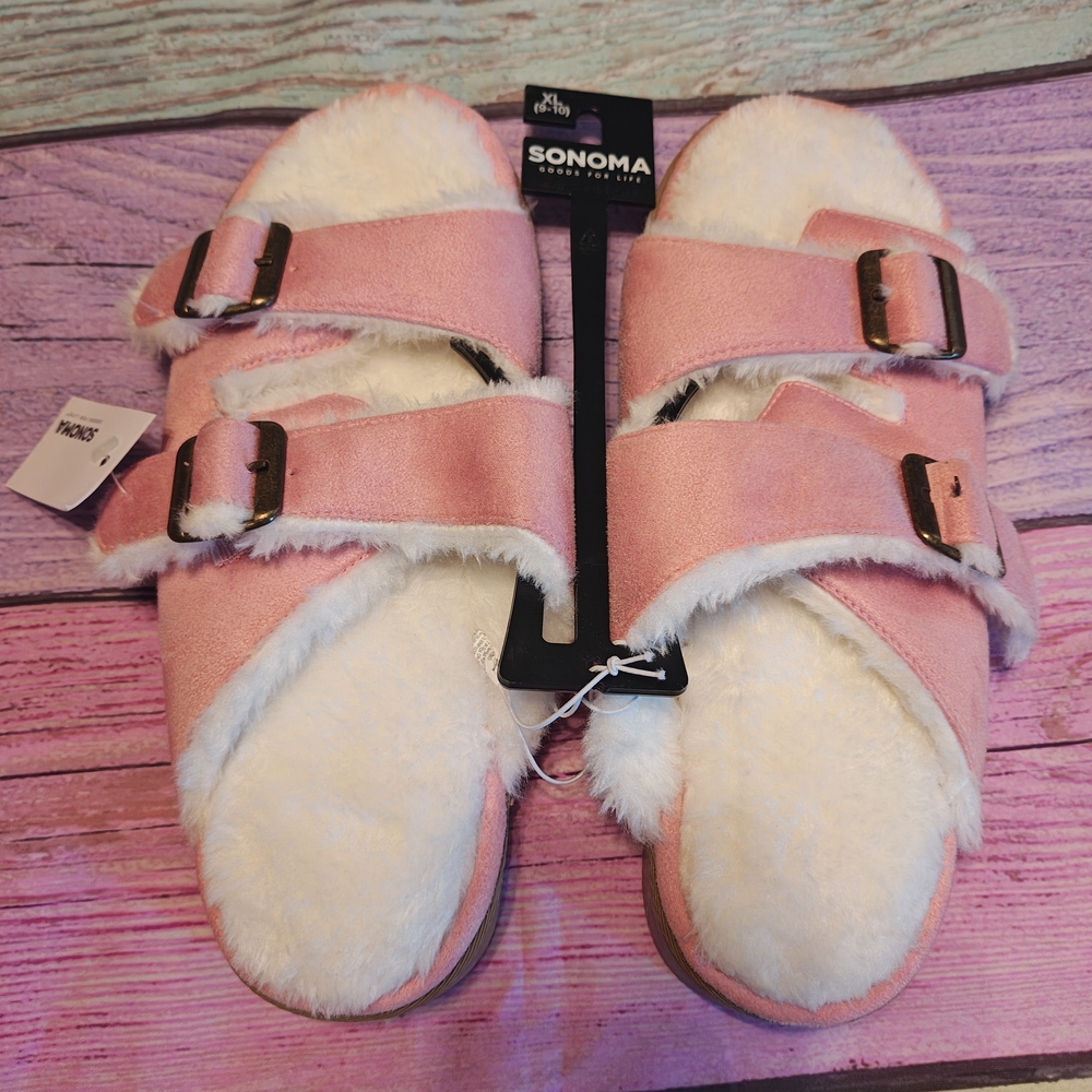 XL 9/10 Sonoma Pink Fuzzy Slide Slippers #0550